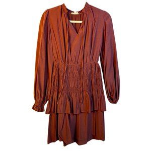 A Loves A Burgundy Ribbed Poofy Peasant Mini Dress